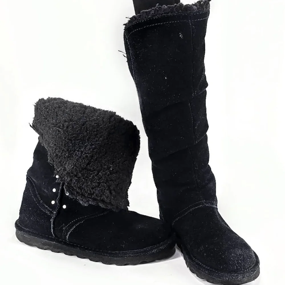 Black Suede Bearpaw Tall Boots - Picture 1 of 6